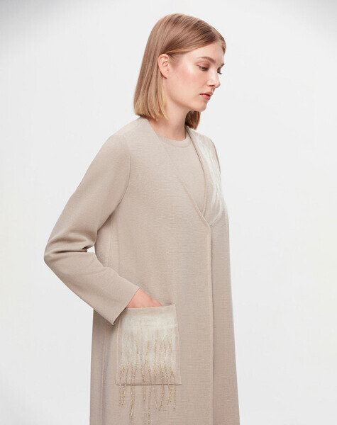 T25K-9021 Önü Keçe Baskılı Hırka 8YR71-STONE - 1