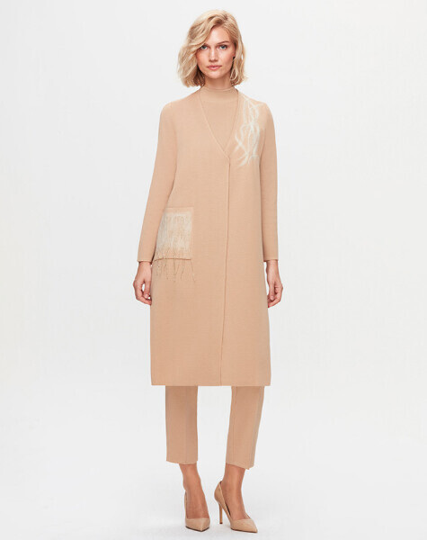 T25K-9021 Önü Keçe Baskılı Hırka DIDO-BEİGE 