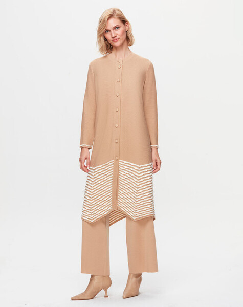 T25K-9023 Etek Ucu Örgü Teknikli Hırka DIDO-BEİGE - 1