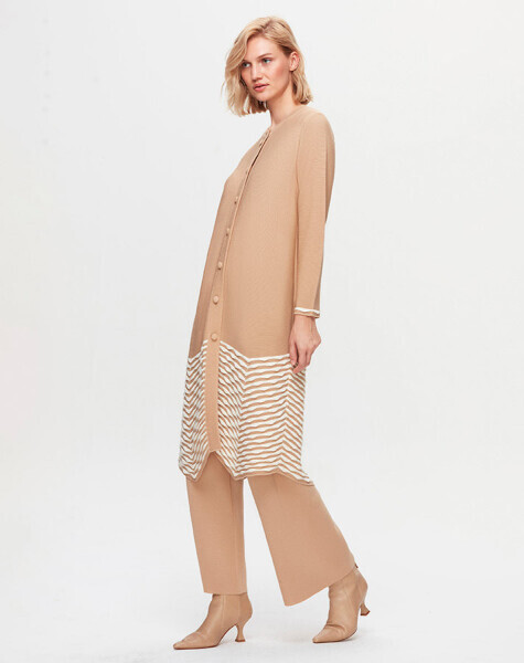 T25K-9023 Etek Ucu Örgü Teknikli Hırka DIDO-BEİGE - 2