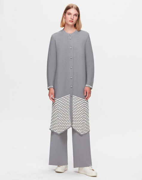 T25K-9023 Etek Ucu Örgü Teknikli Hırka VİALE-GREY - MISS DALIDA (1)