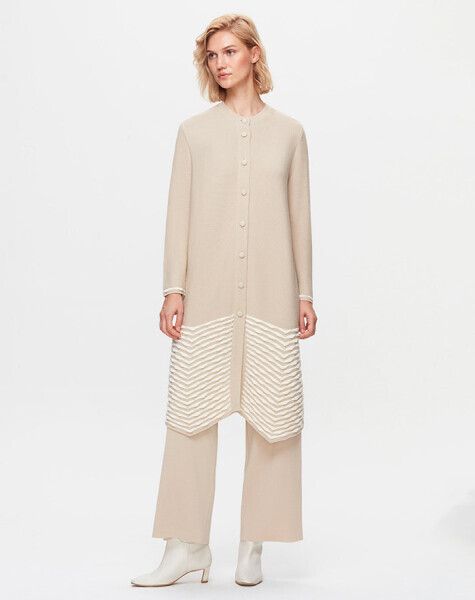 T25K-9023 Etek Ucu Örgü Teknikli Hırka YY216-BEİGE - 1