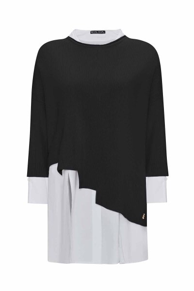 T25PF-0001 Asimetrik Kesim Triko Tunikli Takım BLACK / ECRU 