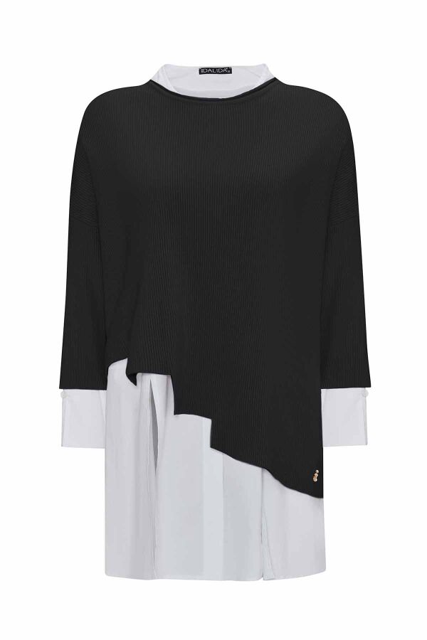 T25PF-0001 Asimetrik Kesim Triko Tunikli Takım BLACK / ECRU - 1
