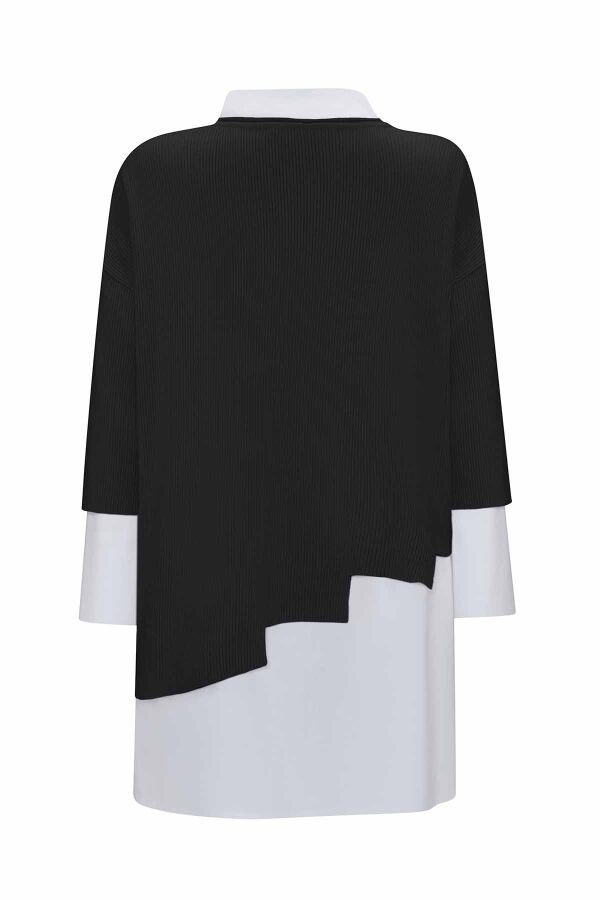 T25PF-0001 Asimetrik Kesim Triko Tunikli Takım BLACK / ECRU - 3