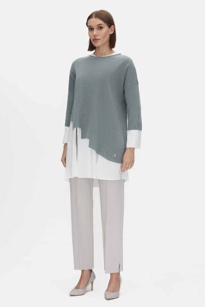Asimetrik Kesim Triko Tunikli Çağla Takım 