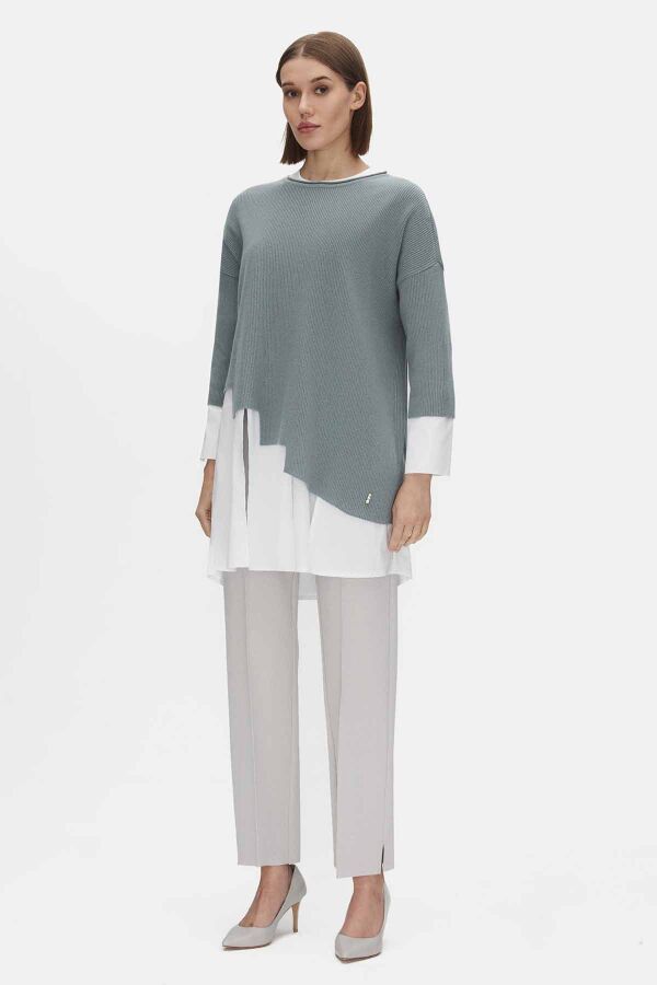 Asimetrik Kesim Triko Tunikli Çağla Takım - 1