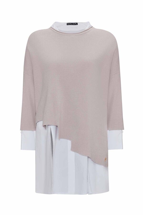 T25PF-0001 Asimetrik Kesim Triko Tunikli Takım STONE - 1