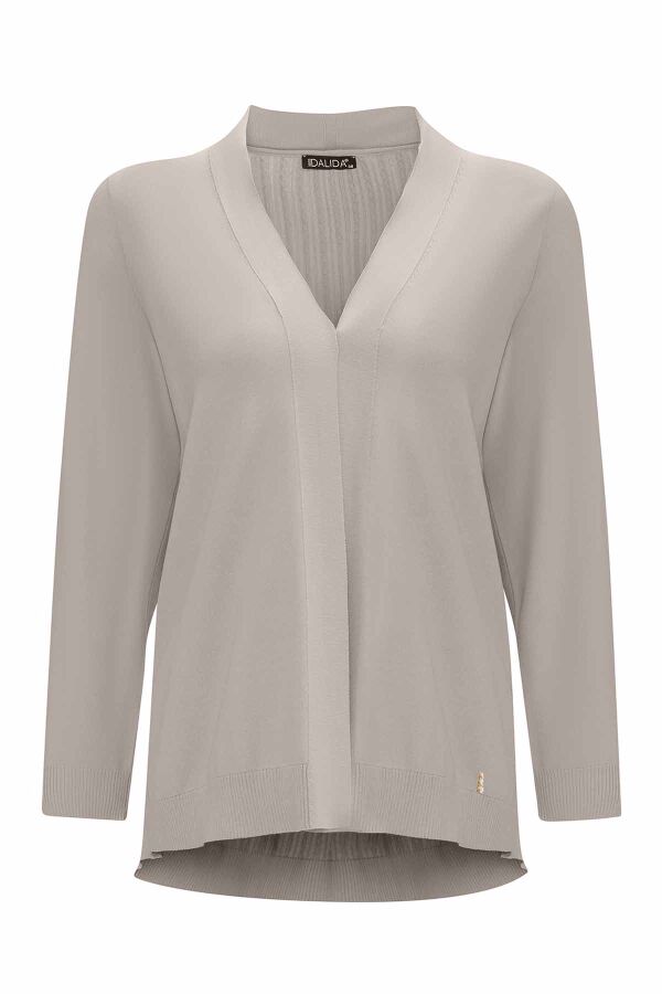 T25PF-0002 Arkası Örgü Motifli Hırkalı Takım 1155-MINK - 1