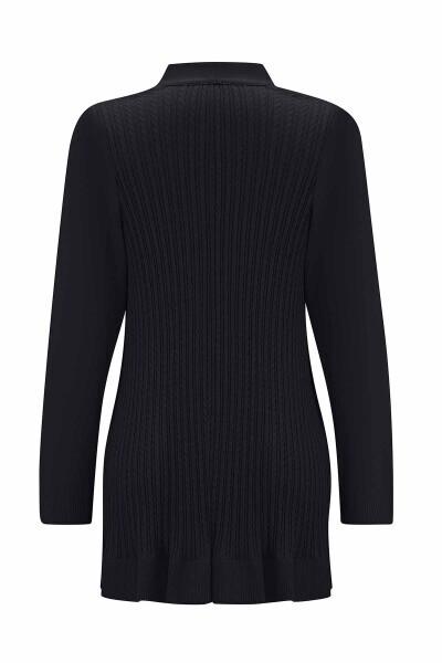 Arkası Örgü Motifli Hırkalı Siyah Takım - 3