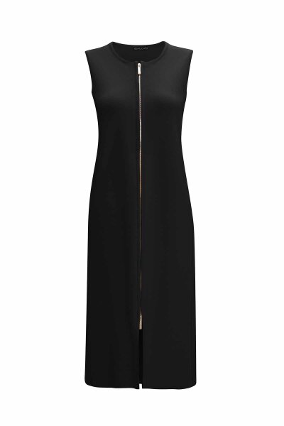 Fermuarlı Uzun Triko Siyah Yelek 