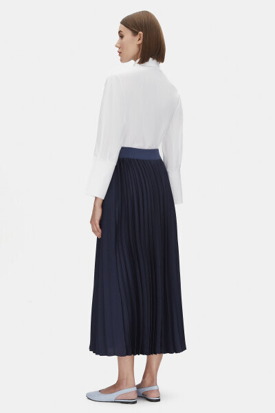 Düz Renk Plise Lacivert Etek - 2
