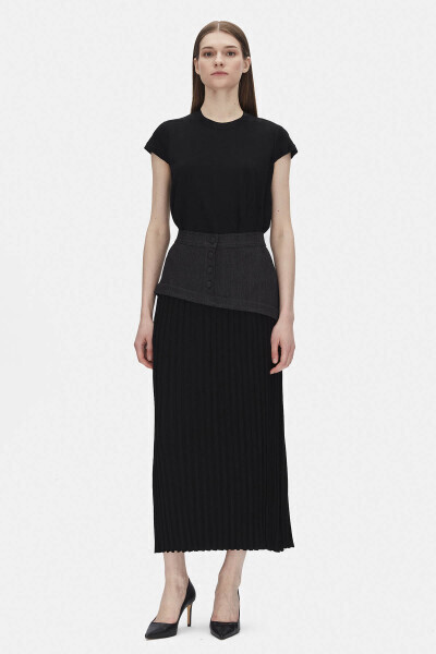 Denim Detaylı Fitilli Kalem Siyah Etek - MISS DALIDA