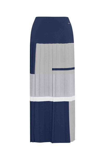 Renkli Çizgili Triko Plise Indigo Etek - 1