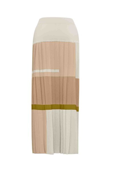T25PF-2011 Renkli Çizgili Triko Plise Etek 1412-SAND - 2