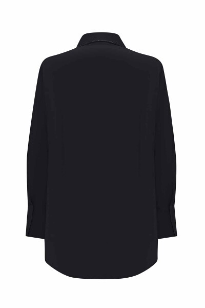 Parlak Taş Detaylı Poplin Siyah Gömlek - MISS DALIDA (1)