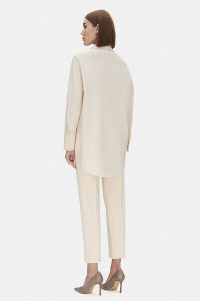 T25PF-3000 Parlak Taş Detaylı Poplin Gömlek PUDRA - 2