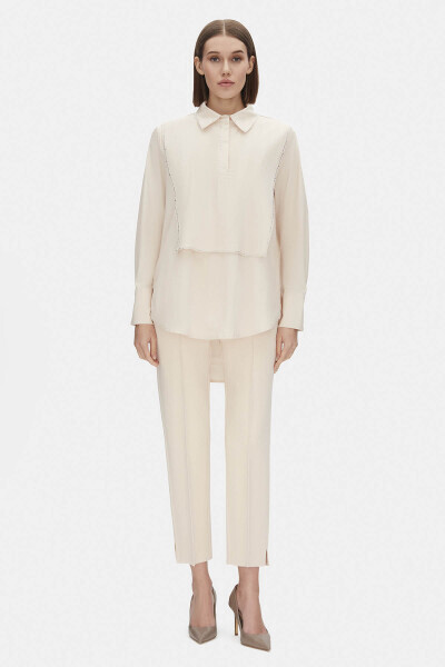Parlak Taş Detaylı Poplin Pudra Gömlek - MISS DALIDA