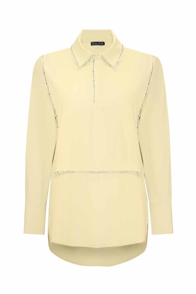 T25PF-3000 Parlak Taş Detaylı Poplin Gömlek YELLOW - 1