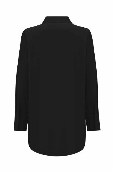 Düz Renk Poplin Siyah Gömlek - 2