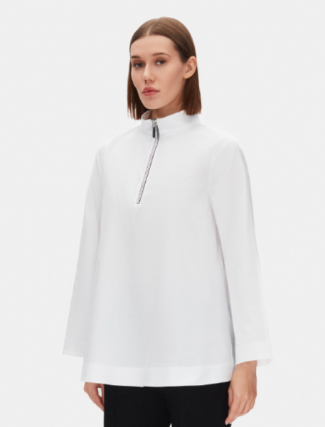 T25PF-3009 Yakası Fermuarlı Beyaz Poplin Gömlek ECRU / NICEL - MISS DALIDA