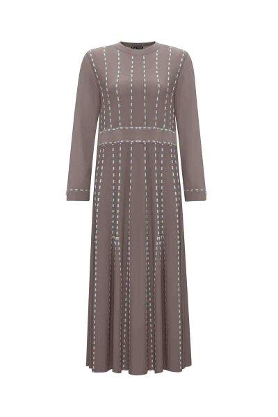 Örgü Teknikli Triko Vizon Elbise 