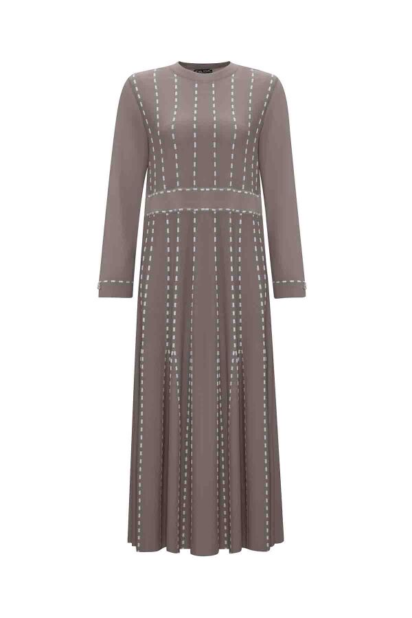 Örgü Teknikli Triko Vizon Elbise - 1