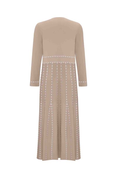 Örgü Teknikli Triko Bej Elbise - 2