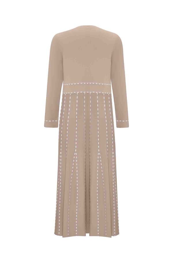 Örgü Teknikli Triko Bej Elbise - 2