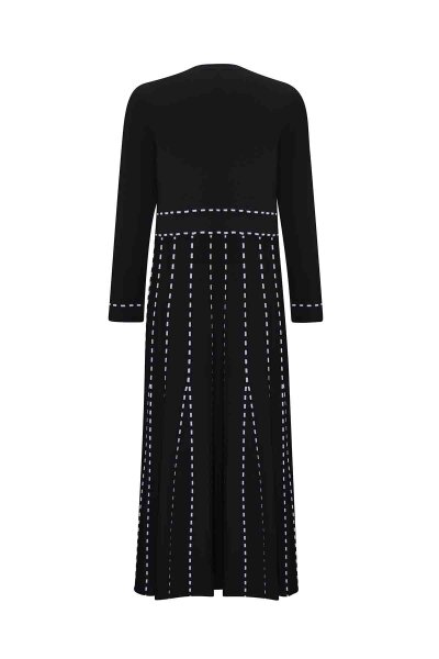 Örgü Teknikli Triko Siyah Elbise - 2