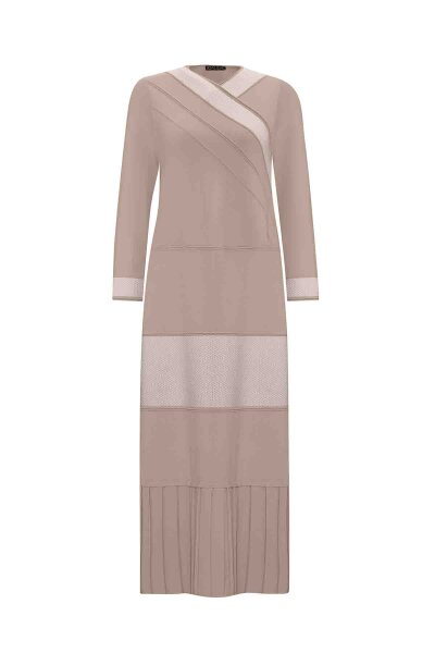 V Yaka Triko Bej Elbise 