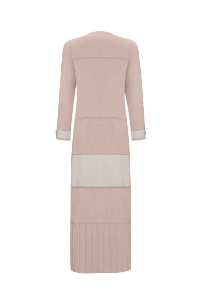 V Yaka Triko Bej Elbise - 2