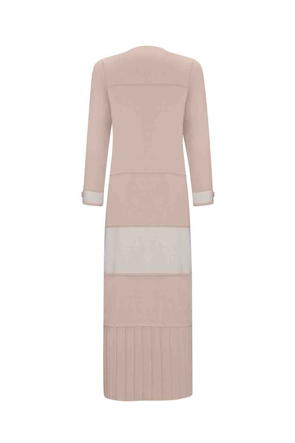 V Yaka Triko Bej Elbise - 2