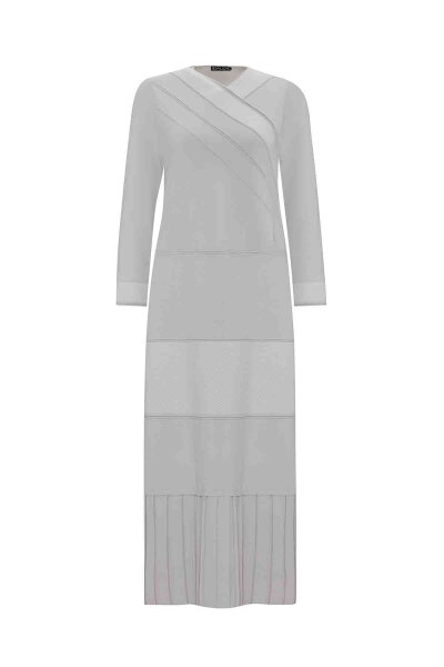 V Yaka Triko Gri Elbise 
