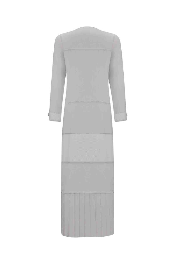 V Yaka Triko Gri Elbise - 2
