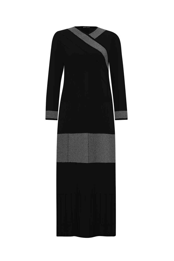 V Yaka Triko Siyah Elbise - 1