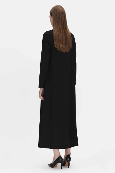 Aksesur Detaylı Kumaş Siyah Elbise - 2
