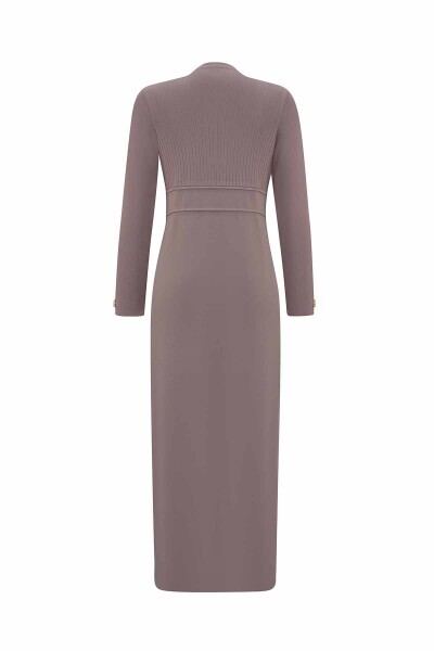 Yuvarlak Yaka Fitil Detaylı Vizon Elbise - 2