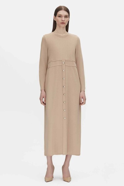 Round Neck Ribbed Detail Dress - 1