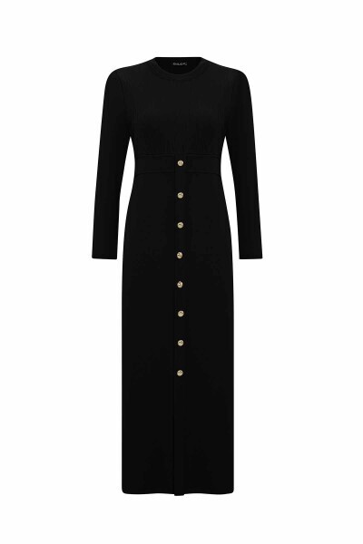 Round Neck Ribbed Detail Dress - 1