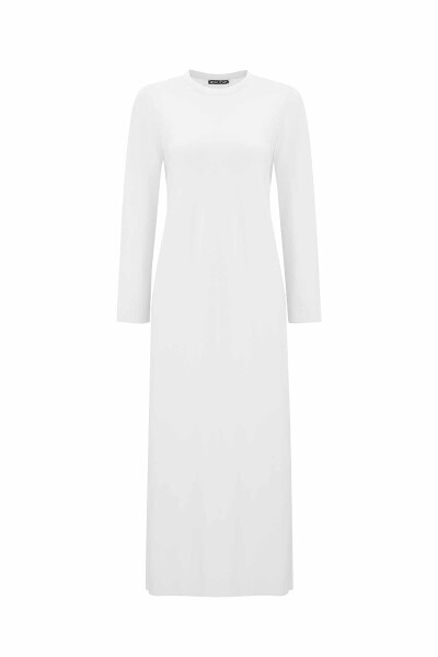 T25PF-4007 Düz Renk Triko Elbise 1012-ECRU - 1