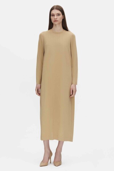 Düz Renk Triko Craft Elbise - 1