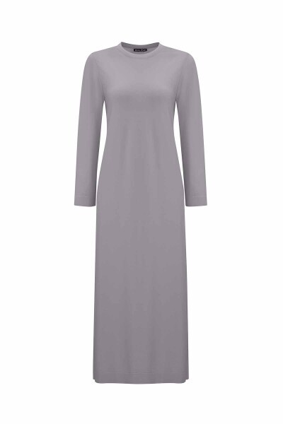 T25PF-4007 Düz Renk Triko Elbise 1381-DARK GREY - 1