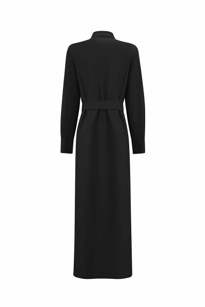 T25PF-4008 Gömlek Yaka Cepli Kumaş Elbise BLACK - 2