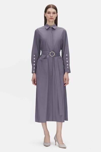 Gömlek Yaka Cepli Kumaş Bullet Elbise 