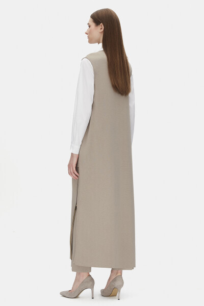 T25PF-4009 V Yaka Fermuar Detaylı Triko Elbise 1155-MINK - 2