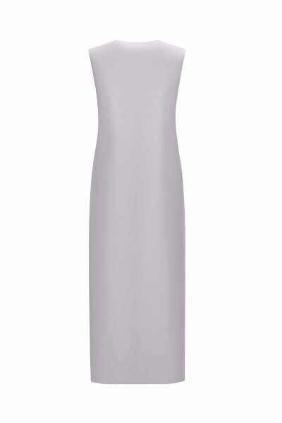 T25PF-4009 V Yaka Fermuar Detaylı Triko Elbise 1398-LIGHT GREY - 2