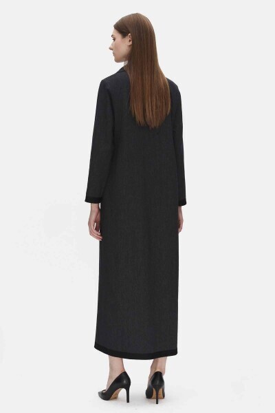 V Yaka Denim Siyah Elbise - 2