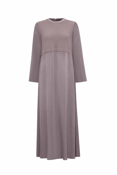 T25PF-4011 Yuvarlak Yaka Cupro Elbise 002-MİNK - 1