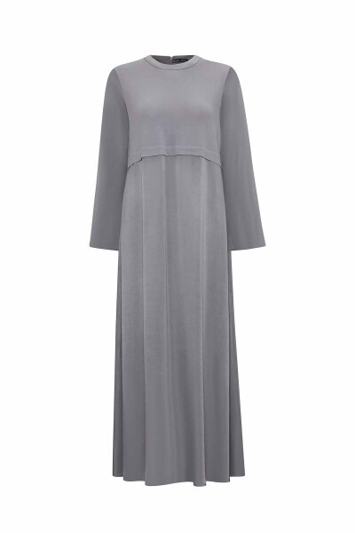 Yuvarlak Yaka Cupro Gri Elbise 